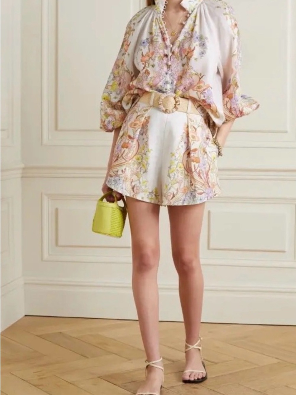 Zimmermann Floral Paisley Cotton-Blend Blouse in Ivory with Pastel Print